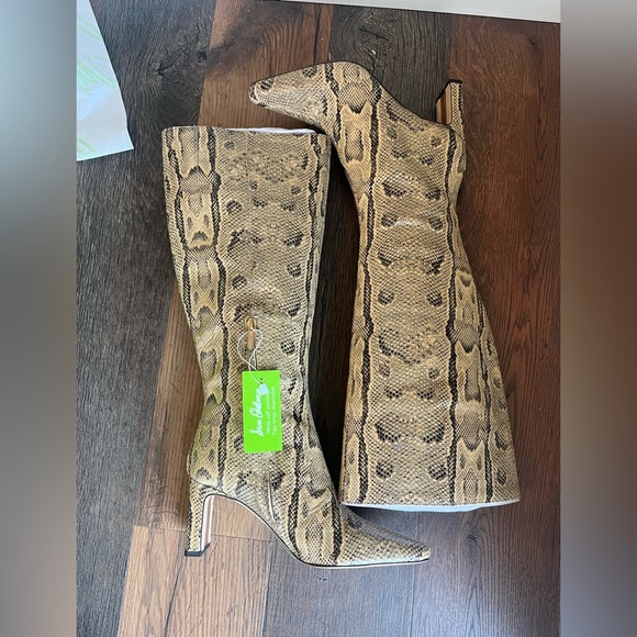 Sam Edelman Sylvia Knee-High Snake-Print Boots in Tan and Black - Picture 6 of 8